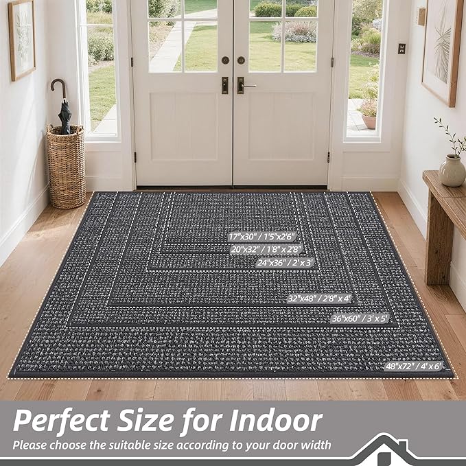 BEQHAUSE Dirt Trapper Door Mat 32" x 48", Non-Slip Washable Doormats Entrance Mat, Dirt Resistant and Absorbent Welcome Mat, Low Profile Floor Mats for Front Back Door and Entryway, Charcoal