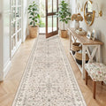 3x12 ft Long Kitchen Runner Rug - Non-Slip Washable Hallway Rug with Rubber Backing,Boho Floral Soft Low Pile Floor Carpet Runner for Entryway,Bedroom,Living Room（Beige,3x12）