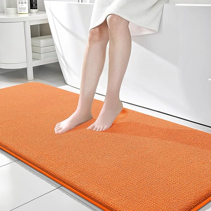 OLANLY Thick Memory Foam Bathroom Runner Rugs 70x24, Extra Soft Absorbent Long Bath Rug, Quick Dry Bath Mat, Non-Slip, Machine Washable Mat for Bathroom, Tub and Shower, Home Decor Accessories, Orange