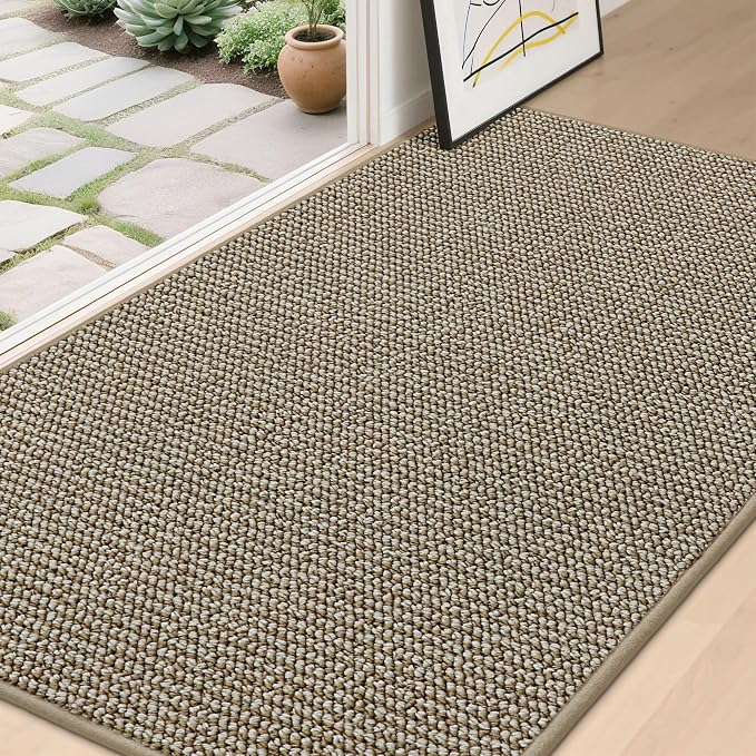 BEQHAUSE Dirt Trapper Door Mat 36" x 60", Non-Slip Washable Doormats Entrance Mat, Dirt Resistant and Absorbent Welcome Mat, Low Profile Floor Mats for Front Back Door and Entryway, Light Beige
