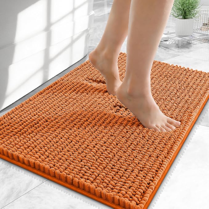 OLANLY Thick Small Bathroom Rugs 24x16, Extra Soft Absorbent Chenille Bath Rugs, Rubber Backing, Machine Wash Dry, Bath Mats for Bathroom Floor, Tub and Shower, Home Decor Accessories, Clay