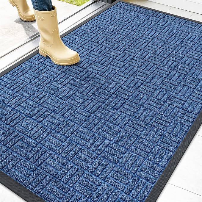 OLANLY Front Door Mat Outside Entrance 47x32, Absorbent, Heavy Duty Sturdy Natural Rubber Doormat Indoor Outdoor, Non-Slip, Stain and Fade Resistant, Low Profile Floor Mat for Entryway, Ocean Blue