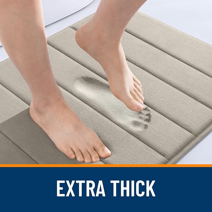 OLANLY Memory Foam Long Bathroom Rugs Runner 47x20, Super Soft Absorbent Bath Mat, Quick Dry, Machine Washable Shower Floor Rugs, Bathmat Carpet, Bathroom Home Decor Accessories, Warm Taupe