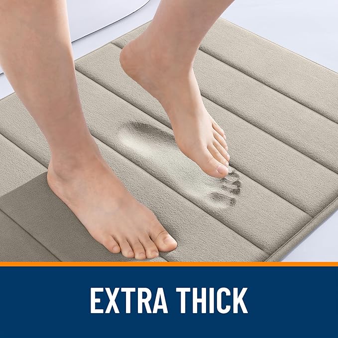 OLANLY Memory Foam Bath Mat 44x24, Super Soft Absorbent Bathroom Rugs, Quick Dry, Machine Washable Shower Floor Rugs, Bathmat Carpet, Bathroom Home Decor Accessories, Warm Taupe