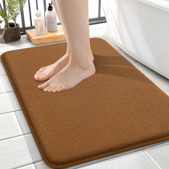 OLANLY Thick Memory Foam Small Bathroom Rugs 24x16, Extra Soft Absorbent Bathroom Mat, Quick Dry Bath Mat, Non-Slip, Machine Washable Carpet for Bathroom, Tub and Shower, Home Decor Accessories, Ochre
