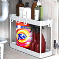 Simple Houseware 2-Tier Under Sink Organizer Storage Tray with Hooks, White