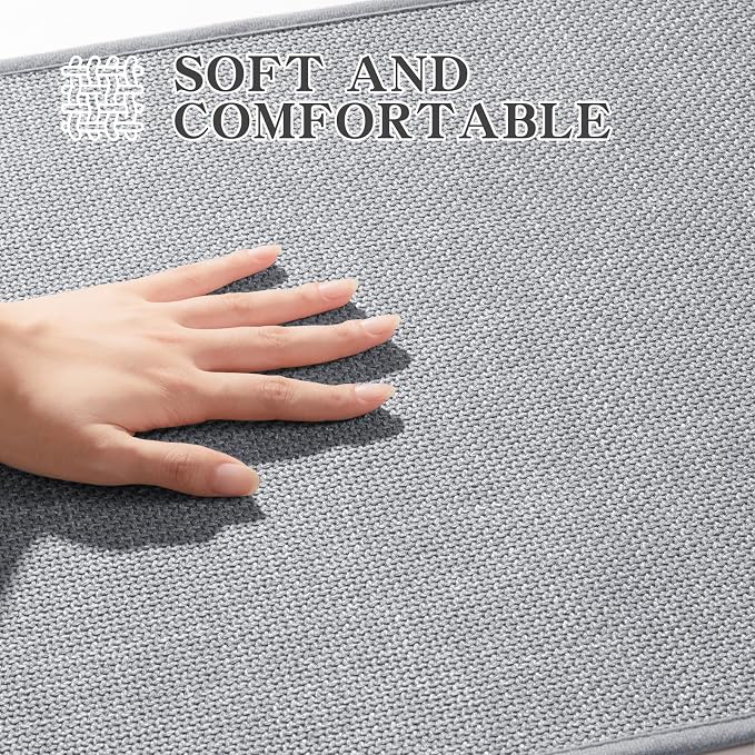 chakme Bathroom Rugs Mat 32x17, Ultra Thin Non Slip Bath Mat Quick Dry Absorbent Bath Mat for Bathroom Floor, (Light Grey, 32"x17")