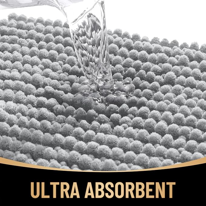 OLANLY Thick Bathroom Rugs 36x24, Extra Soft Absorbent Chenille Bath Rugs, Rubber Backing, Machine Wash Dry, Bath Mats for Bathroom Floor, Tub and Shower, Home Decor Accessories, Light Grey