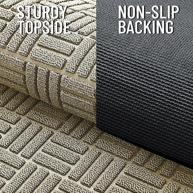 OLANLY Front Door Mat Outside Entrance 47x32, Absorbent, Heavy Duty Sturdy Natural Rubber Doormat Indoor Outdoor, Stain and Fade Resistant, Non-Slip Backing Low Profile Floor Mat for Entryway, Beige