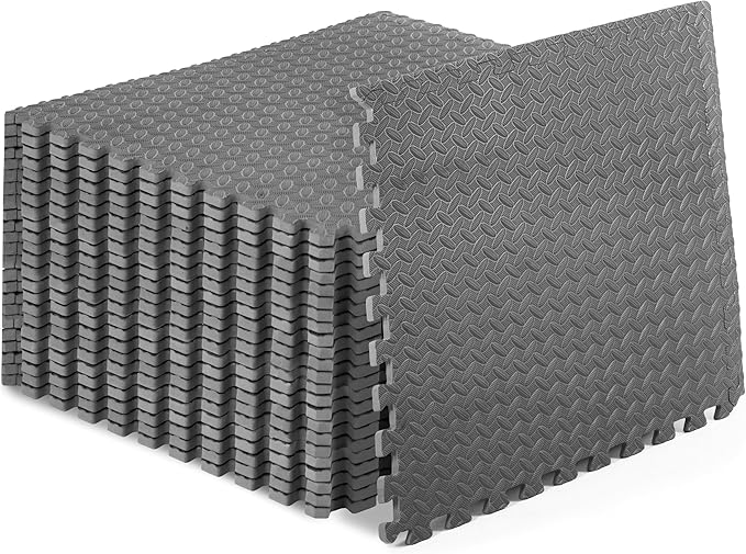 ProsourceFit Exercise Puzzle Mat 1/2-inch, EVA Interlocking Foam Floor Tiles for Home Gym, Workout Equipment, Kids Play Areas, Gray, 96 SQ FT - 24 Tiles