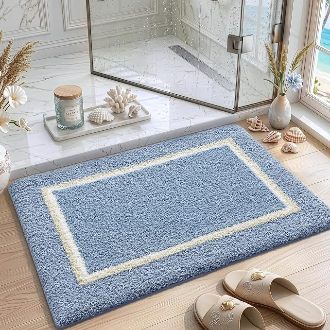 DEXI Bathroom Rugs 36x24, Absorbent Extra Soft Plush Microfiber Bath Mat for Bathroom, Non Slip Washable Bathmat Quick Dry for Shower Floor, Sink, Tub, Laundry Room, Light Blue