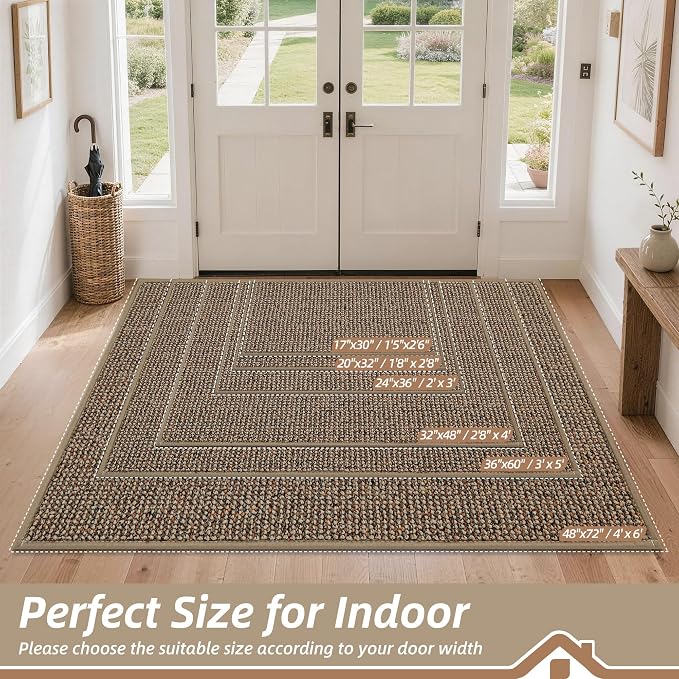 BEQHAUSE Dirt Trapper Door Mat 24" x 36", Non-Slip Washable Doormats Entrance Mat, Dirt Resistant and Absorbent Welcome Mat, Low Profile Floor Mats for Front Back Door and Entryway, Beige