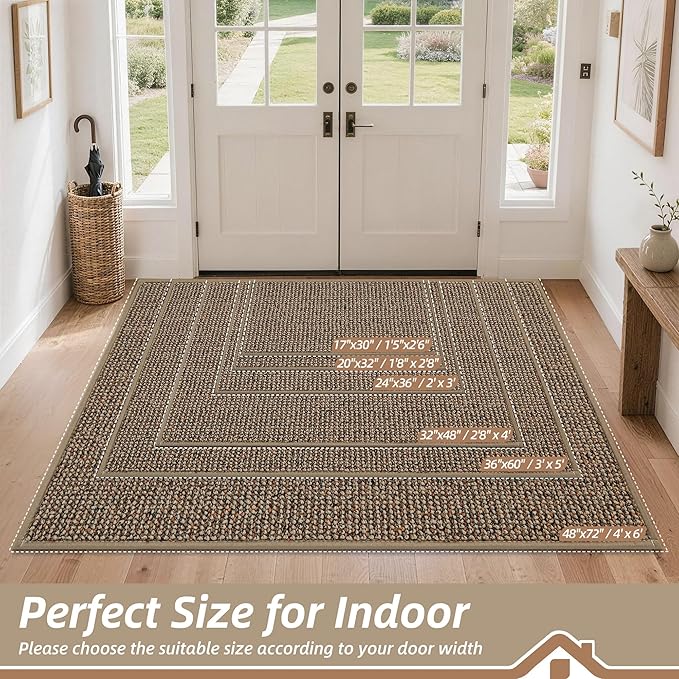 BEQHAUSE Dirt Trapper Door Mat 36" x 60", Non-Slip Washable Doormats Entrance Mat, Dirt Resistant and Absorbent Welcome Mat, Low Profile Floor Mats for Front Back Door and Entryway, Beige