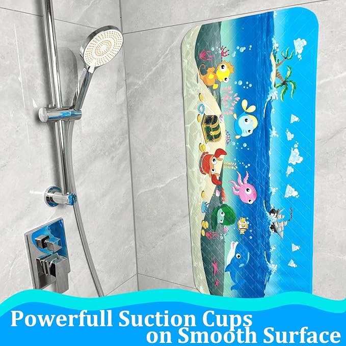 BEEHOMEE Bath Mats for Tub Kids,Baby Toddler - Large Cartoon Non-Slip Bathroom Bathtub Anti-Slip Shower Mats for Floor 35x15,Machine Washable XL Size Bathroom Mats (Ship)