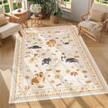 DUKINO 4x6 Area Rug, Non Slip Washable Rug for Living Room with Low Pile Design, Lightweight & Non Shedding Animal Dog Print Indoor Carpet for Bedroom, Dining Room, Kids Room, Office, Beige Yellow