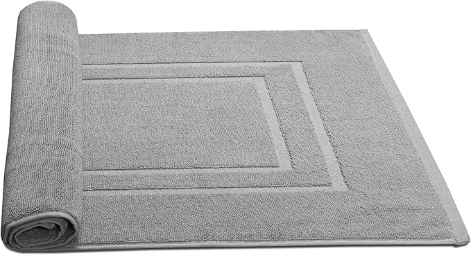 Feather & Stitch 2 Piece Towel Like Bath Mats (30x21 Inch) 100% Cotton Terry Bath Mats, Bathroom Shower Floor Mats [NOT A Bathroom Rug], Soft Absorbent Washable Mats - Dark Grey