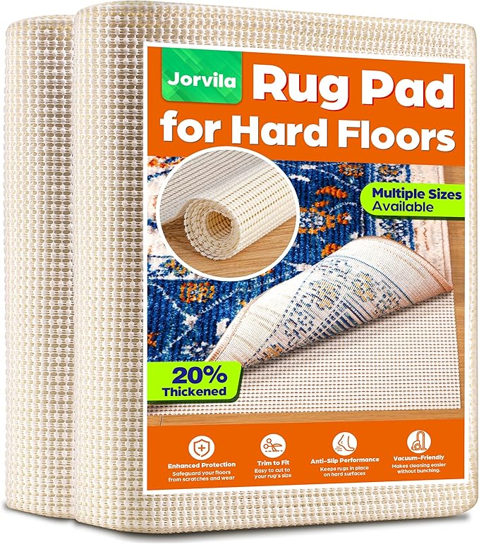 Jorvila Non-Slip Rug Pad Gripper 6x9 Feet, Anti Skid Mat for Under Area Rugs, Keeps Rugs in Position and Safe, Thick Cushioned Carpet Pad for Hardwood Floors Protection
