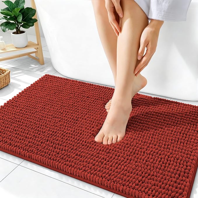 OLANLY Thick Bathroom Rugs 36x24, Extra Soft Absorbent Chenille Bath Rugs, Rubber Backing, Machine Wash Dry, Bath Mats for Bathroom Floor, Tub and Shower, Home Decor Accessories, Rustic Terracotta