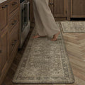Vintage Kitchen Mats for Floor Anti Fatigue Waterproof Kitchen Rugs Sets of 2 Brown Cushioned Non-Slip Kitchen Mats Comfort Standing Mat for Sink Laundry Office 17.3"×59"+17.3"×30"