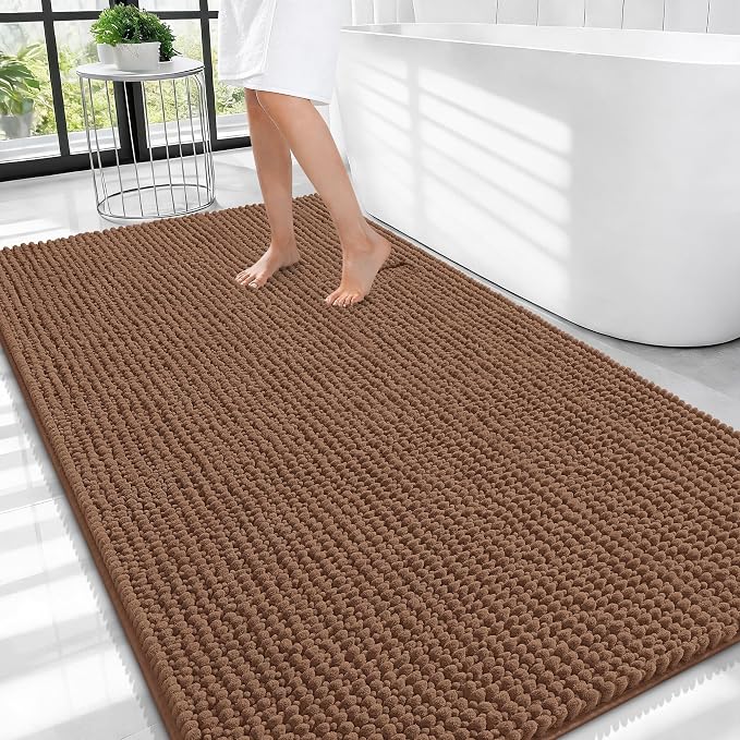 OLANLY Thick Large Bathroom Rugs 44x32, Extra Soft Absorbent Chenille Bath Rugs, Rubber Backing, Machine Wash Dry, Bath Mats for Bathroom Floor, Tub and Shower, Home Decor Accessories, Mocha