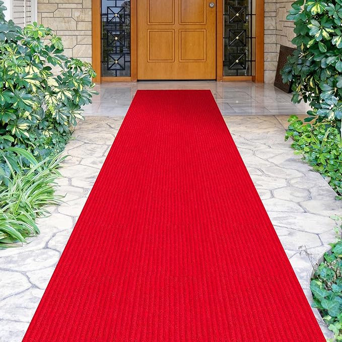 Ottomanson 2'7" x 54' Hallway Runner with Scraper Pile Extra Durable Non-Slip Rug Mat for Indoor & Outdoor Use - Ideal for Kitchen, Entryway, Patio & Garage - High-Traffic Carpet, Red