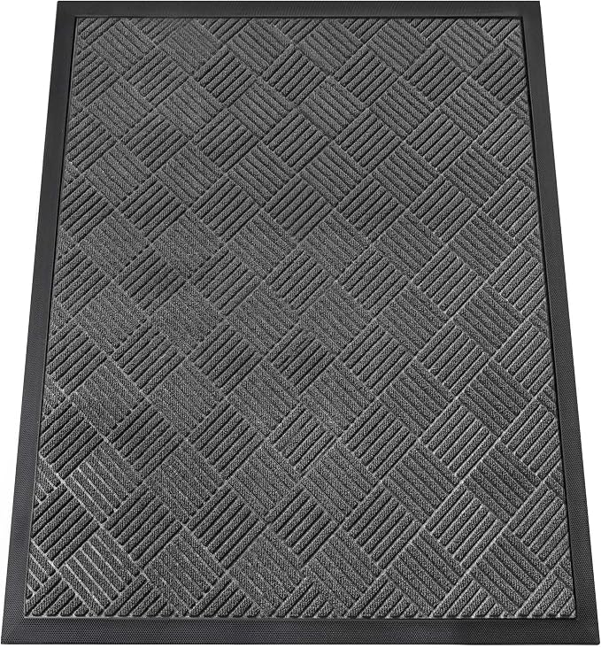 Indoor Outdoor Door Mat, 4’x 3' Doormat for Entryway, Rubber Backing Non Slip Front Door Mat Outside Entrance, Super Absorbent Commercial Floor Mat for Home Office, Gray