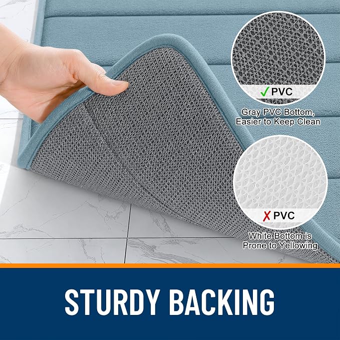 OLANLY Memory Foam Bath Mat 40x32, Super Soft Absorbent Bathroom Rugs, Quick Dry, Machine Washable Shower Floor Rugs, Bathmat Carpet, Bathroom Home Decor Accessories, Airy Blue