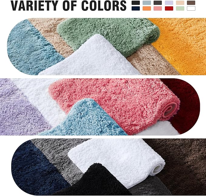 TECHMILLY Super Soft Shaggy Bathroom Runner Rugs, Absorbent Thick Non Slip Microfiber Bath Rugs, Quick Dry Machine Washable Bath Mat for Bathroom Floor, Bathtub and Shower 17"x47"