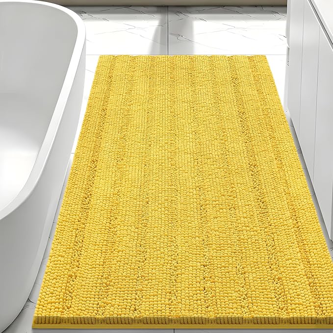 Bcoimo Large Bathroom Rug, Chenille Bath Mat with High Low Pile Design, Soft Absorbent Non Slip Bath Rug, Machine Washable Quick Dry Mat for Shower, Tub, Sink and Vanity