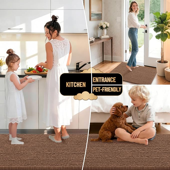 OLANLY Thick Bathroom Runner Rugs 70x24, Extra Soft Absorbent Chenille Bath Rugs, Rubber Backing, Machine Wash Dry, Long Bath Mats for Bathroom Floor, Tub and Shower, Home Decor Accessories, Mocha