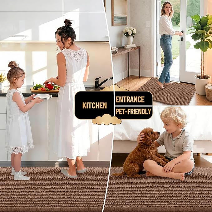 OLANLY Thick Bathroom Runner Rugs 59x24, Extra Soft Absorbent Chenille Bath Rugs, Rubber Backing, Machine Wash Dry, Long Bath Mats for Bathroom Floor, Tub and Shower, Home Decor Accessories, Mocha