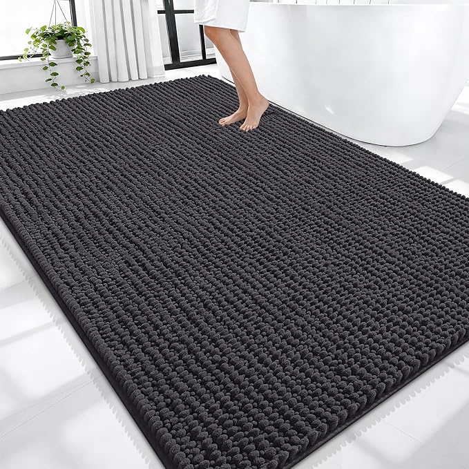 OLANLY Thick Large Bathroom Rugs 70x46, Extra Soft Absorbent Chenille Bath Rugs, Rubber Backing, Machine Wash Dry, Bath Mats for Bathroom Floor, Tub and Shower, Home Decor Accessories, Dark Grey