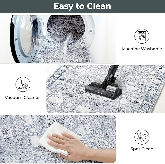 GRANNY SAYS Boho Kitchen Rug Sets of 3, Non Slip Washable Faux Wool Kitchen Mats for Floor, Thick Soft Anti-Fatigue Comfort Standing Mat Runner Rugs for Hallway Laundry Room, Grey