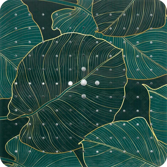 Square Shower Mat Non Slip 21x21 Inch, Green Leaf Anti Slip Shower Mat for Inside Shower Bathtub Mat Non Slip Tropical Banana Leaves Bath Tub Mat Shower Floor Mat Bathroom Mat with Large Drain Holes