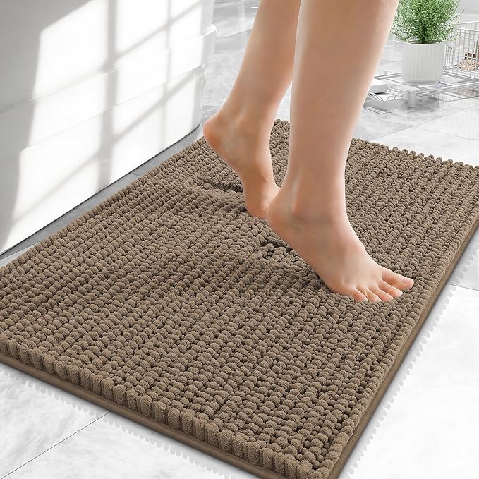 OLANLY Thick Small Bathroom Rugs 24x16, Extra Soft Absorbent Chenille Bath Rugs, Rubber Backing, Machine Wash Dry, Bath Mats for Bathroom Floor, Tub and Shower, Home Decor Accessories, Tan