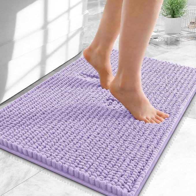 OLANLY Thick Small Bathroom Rugs 24x16, Extra Soft Absorbent Chenille Bath Rugs, Rubber Backing, Machine Wash Dry, Bath Mats for Bathroom Floor, Tub and Shower, Home Decor Accessories, Lavender