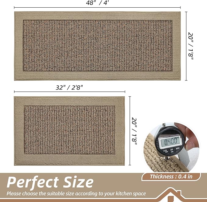 BEQHAUSE Kitchen Rugs and Mats Set of 2 Non-Slip Kitchen Mats for Floor, Absorbent and Stain Resistant Kitchen Runner, Machine Washable Rugs for Kitchen, Laundry & Sink, 20"x32"+20"x48", Taupe