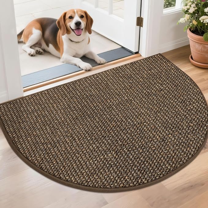 BEQHAUSE Dirt Trapper Door Mat 26" x 40" Half Circle Non-Slip Washable Doormats Entrance Rugs Absorbent Welcome Low Profile Floor Mats for Front Back Door and Entryway, Brown