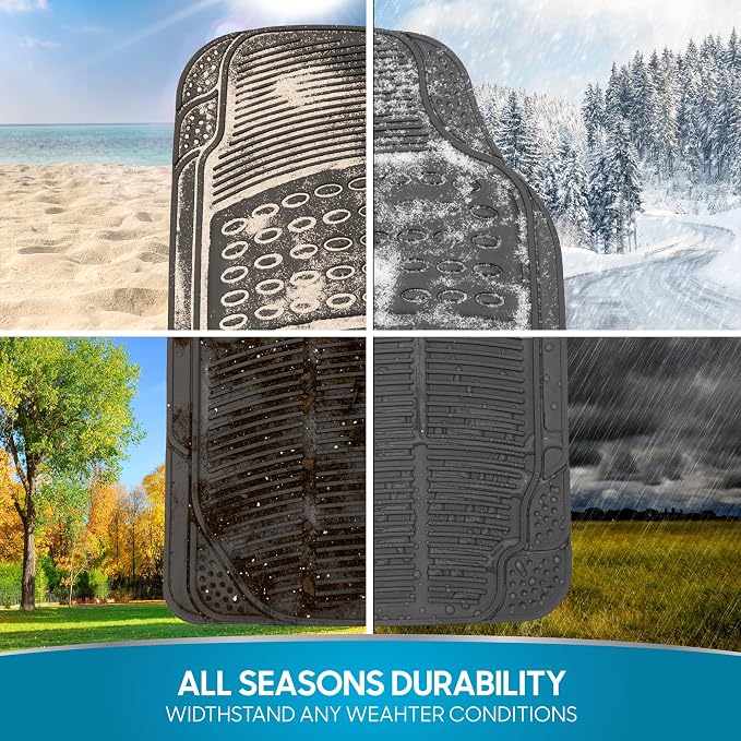 BDK ProLiner Floor Mats for Cars Trucks SUV, 2-Piece All-Weather Car Mats with Universal Fit Design, Durable Car Floor Mats with Capture Ridges, Waterproof Rubber Floor Mats for Cars (Gray)