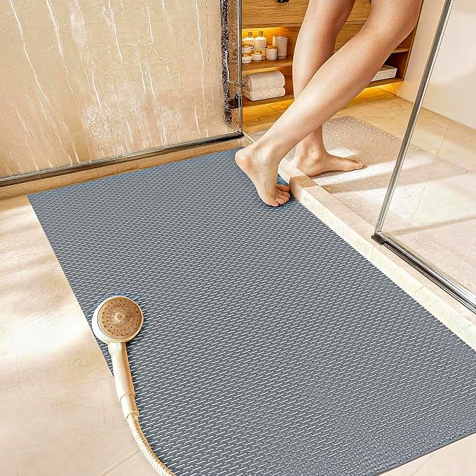 Extra Large Non-Slip Shower Mat, Fast-Dry PVC Bath Stall & Tub Mat, Drain-Hole Design,for Shower Stall Tub for Elderly/Kids，Non Slip Bathroom Safety Accessory，Gray 32"x17"