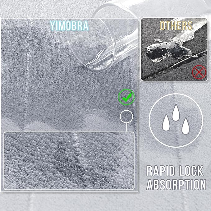 Yimobra 3 Pieces Memory Foam Bath Mat Set with U-Shaped Toilet Rug - Non Slip Super Soft Absorbent Quick Dry Bathroom Rugs for Bathtub, Vanity & Toilet Base, Silver