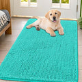 Smiry Dog Door Mat for Muddy Paws 44x32, Absorbent Dirt Trapper, Non-Slip Washable Chenille Entryway Rug for Inside Floor, Teal, Classic Solid