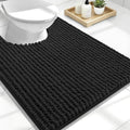 OLANLY Thick Toilet Rugs U-Shaped 24x20, Extra Soft Absorbent Shaggy Chenille Contour Bathroom Rugs for Toilet, Dry Quickly, Machine Washable, Non-Slip Bath Mat, Black