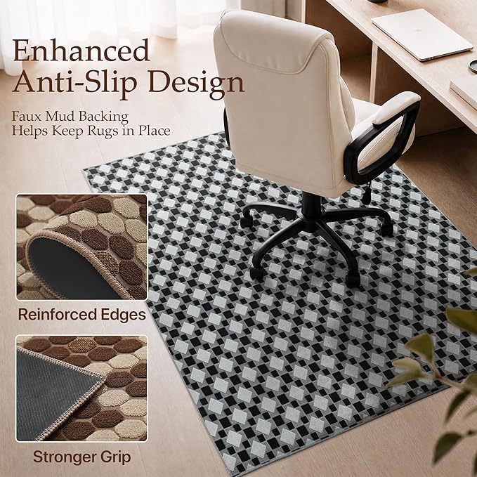 48"x60" Office Chair Mat for Hardwood Tile Floor, Under Desk Carpet Protector for Rolling Computer Chair Mat, Machine Washable Area Rug, Anti-Slip 1/5" Thick Low Pile Thin Floor Mat, Basalt Grey