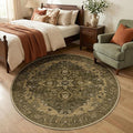 RELEANY Area Rugs Round 5ft Washable Non-Slip, Floral Vintage Distress Medallion Carpet for Living Room Bedroom Dining Room, Brown Dark Brown