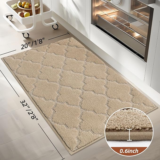 COSY HOMEER Kitchen Rugs 20"x32" Washable Non Slip Kitchen Mats for Floor Absorbent Kitchen Carpet Soft Rugs for Kitchen,Sink Mat,Entrance,Area Rugs,Warm Beige