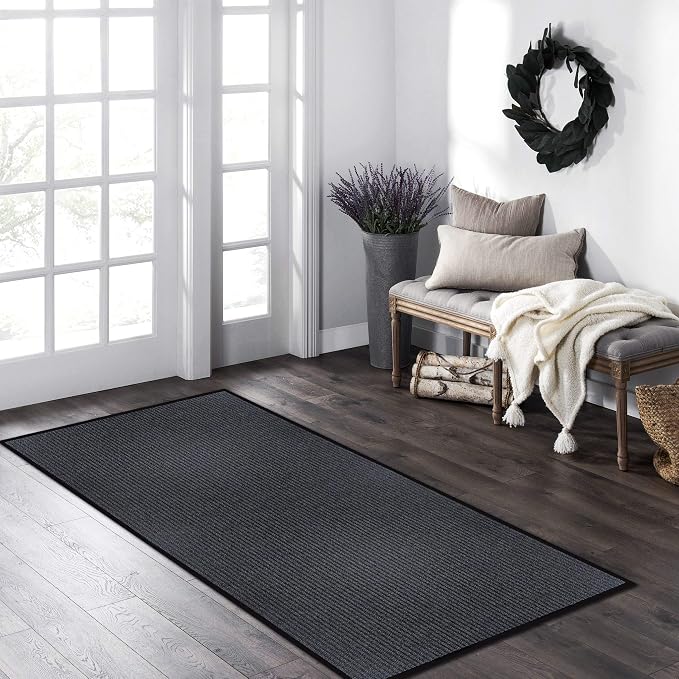 MaxMat® 4x8 Outdoor Rug, Extra Large Entryway Mat - Heavy Duty Doormat, Waterproof, Low-Profile, Easy to Clean, Rubber Floor Mat (4 x 8 Feet, Grey, MXM-RIB0048GY)