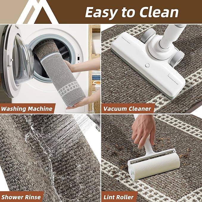 COSY HOMEER Kitchen Rugs Non-Slip 20x30/20x48 Inch Thick Polypropylene Standing Mat for Home Machine Washable, Brown