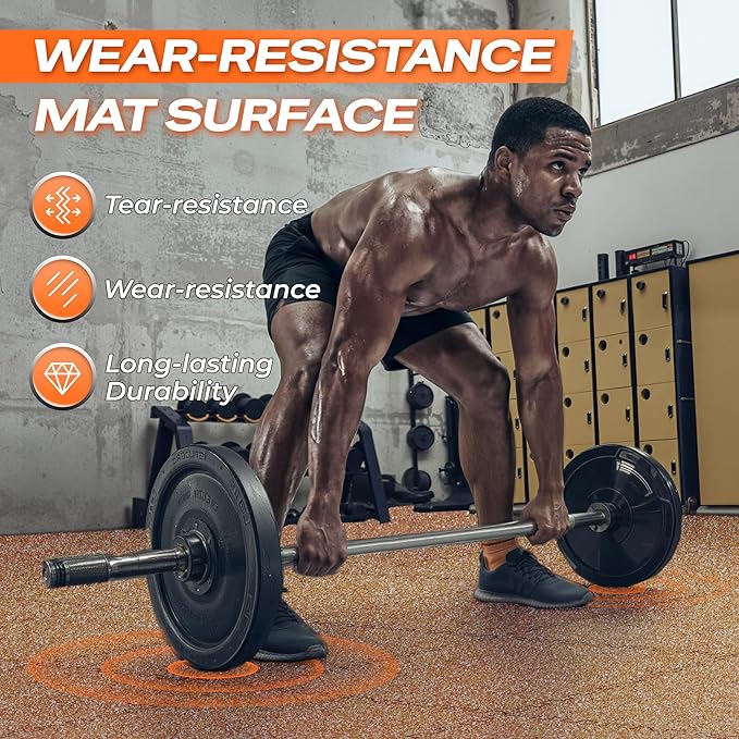 SUPERJARE 0.56'' Thick 12 Pcs 48 Sq Ft Rubber Top Exercise Equipment Mats, High Density EVA Foam Mats with Rubber Top, Interlocking Gym Flooring for Home Gym, Protective Workout Mat, Wood