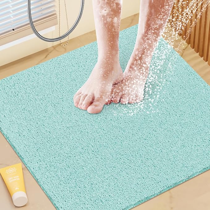 Shower Mat Bathtub Mat Non-Slip,24x24 inch, Soft Tub Mat with Drain,PVC Loofah Bath Mat (Phthalate Free) for Tub and Bathroom,Quick Drying,Green